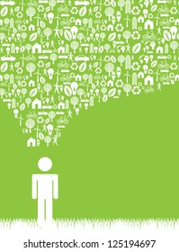 Think green icon over green background vector illustration