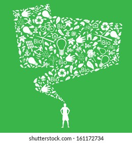 Think green icon over green background vector illustration