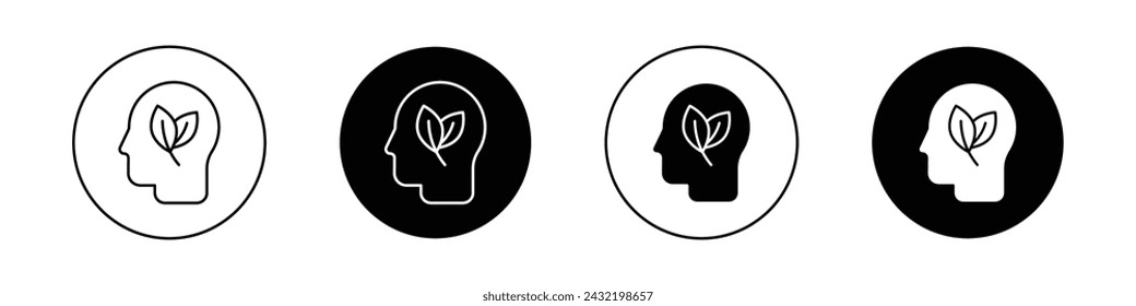 Think Green Icon Set. Eco Plant Based Technology symbol background in a black filled and outlined style. Sustainable Eco Future Sign.