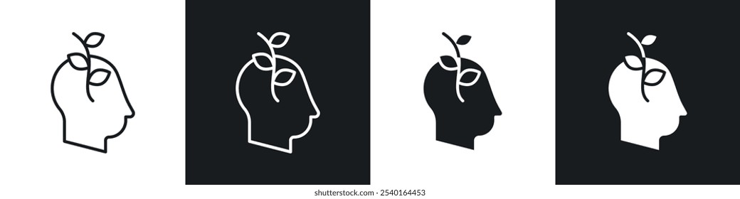 Think green icon set. Vector symbols in black and white colors.