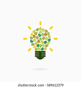 Think green idea concept logo.Abstract green bulb light logo vector design template.Business and industrial education idea concept. Vector illustration 