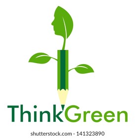 Think Green with leaves and pencil