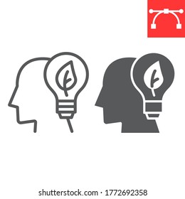 Think Green line and glyph icon, nature and ecology, green thinking sign vector graphics, editable stroke linear icon, eps 10