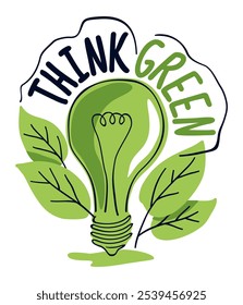 Think Green, Live Green, Go Green - Lema motivacional en estilo doodle dibujado