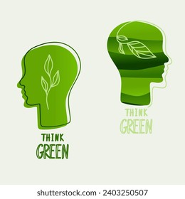 Piensa en el logo verde. Ilustración vectorial de concepto ecológico, aislada. 