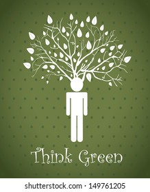 Think green over dotted background vector illustration 