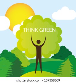 Think green over landscape background vector illustration 
