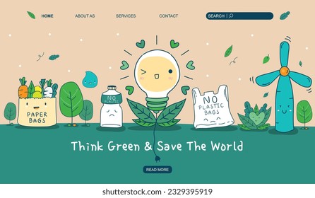 Pensar en el concepto Verde y Salvar el Mundo, fondo del sitio web, vector
