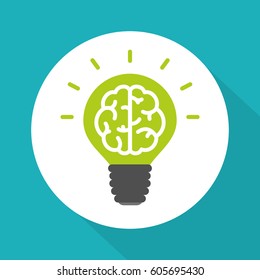 Think green symbol, brain in green lightbulb simple flat vector style