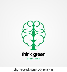 Think green symbol. Brain with tree. Vector illustration