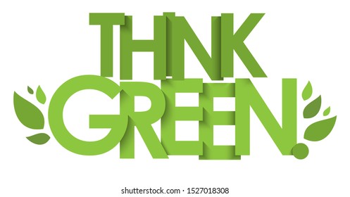 THINK GREEN green vector typography with leaves