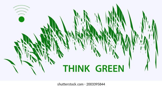 Think green - wi-fi symbol, abstract background. Environmental implications of the use of technology. Environmental protection concept. Horizontal banner
