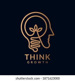 Think Growth Logo Design, With Bulb, Leaf And Human Face Element