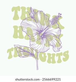 Think Happy Thoughts typography,  girls women's graphic tee t shirt or sweatshirt -Vector. Inspiration hand drawn quote. Vector illustration design for fashion, graphic, print, slogan tee, t shirt, 