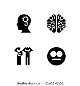 think icon. 4 think set with sceptic, problem, brain and human head silhouette with cogwheels vector icons for web and mobile app