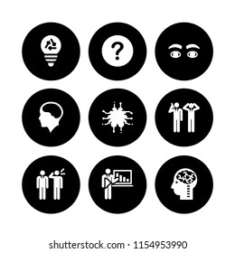 think icon. 9 think set with mind, question, problem and brain vector icons for web and mobile app