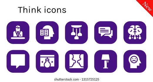 think icon set. 10 filled think icons.  Collection Of - Commentator, Intellectual, Lamp, Chat, Brain, Idea, Psychology, Mind