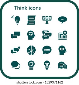 think icon set. 16 filled think icons.  Collection Of - Idea, Chat, Illumination, Mind, Comments, Brain, Comment, Lightbulb, Conversation