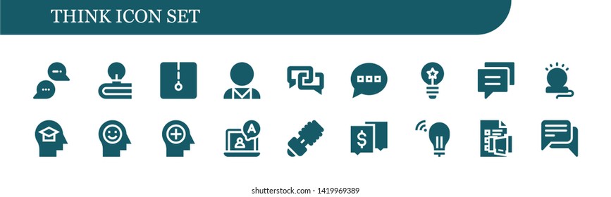 think icon set. 18 filled think icons.  Simple modern icons about  - Chat, Idea, Psychologist, Comment, Conversation, Lamp, Mind, Discussion