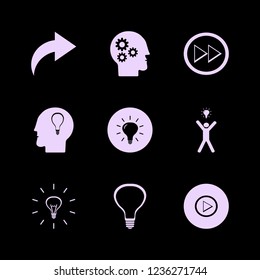 think icon. think vector icons set happy man bulb, gear head, bulb head and bulb