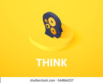 Think icon, vector symbol in flat isometric style isolated on color background