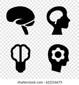 Think icons set. set of 4 think filled icons such as brain, human brain, gear in head