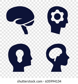 Think icons set. set of 4 think filled icons such as brain, human brain, gear in head