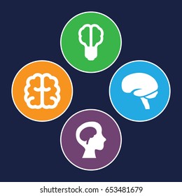 Think icons set. set of 4 think filled icons such as brain, human brain