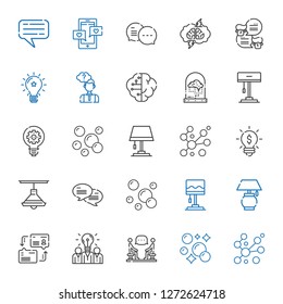 think icons set. Collection of think with bubbles, discussion, idea, dialogue, lamp, chat, brain, thinking, brainstorming. Editable and scalable think icons.