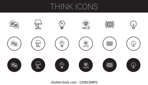 think icons set. Collection of think with chat, lamp, idea, brain. Editable and scalable think icons.