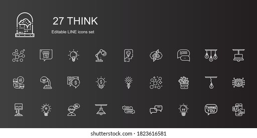 los iconos de reflexión. Colección de pensamiento con idea, conversación, chat, lámpara, truco, burbujas, lluvia de ideas, pensamiento, burbuja del habla, cerebro, ideas. Iconos de reflexión editables y escalables.