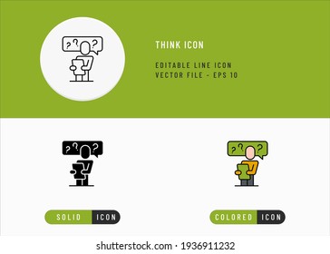 Think icons set editable stroke vector illustration. Solve problem question symbol. Icon line style on isolated background for ui mobile app, web design, and presentation.