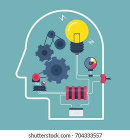 Think idea. Concept of the functioning of the human brain. Vector illustration.