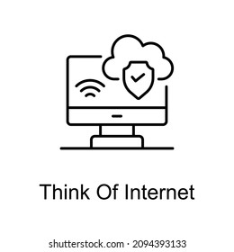 Think Of Internet vector outline icon for web isolated on white background EPS 10 file