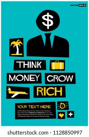 Think Money Grow Rich Retro Poster Design