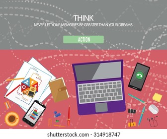 Think. Never let your memories be greater than your dreams. Business web page Illustration vector flat style