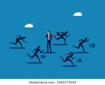 Think new and different. Businessman thinking differently from other competitors