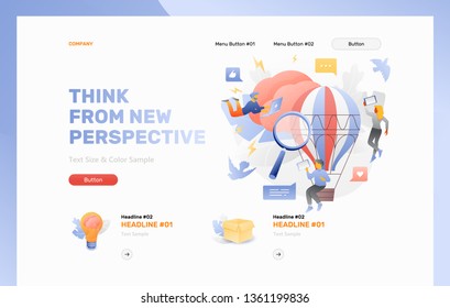 Think from new perspective front page vector template. Business metaphor of creative research, development and hinking beyond the box.