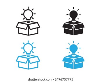 Piense fuera de la caja de la idea del icono del Vector blanco y negro de la muestra del contorno