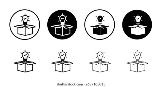 Think out of box idea icon Black line art vector logo set
