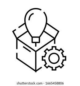 Piense en el icono de la línea de cuadro, el signo de concepto, la ilustración del vector de contorno, el símbolo lineal.