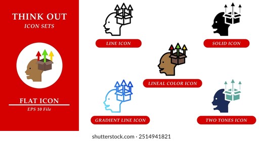 Pense nos conjuntos de ícones. Conceito de habilidades suaves. Vários ícones de estilo no plano de fundo isolado para web design, símbolo, sinal, interface do usuário e aplicativo móvel. EPS 10. 