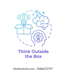 Think outside the box blue gradient concept icon. Innovative ideas, brainstorm. Creativity, inspiration. Round shape line illustration. Abstract idea. Graphic design. Easy to use in infographic