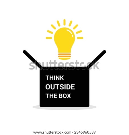 think outside the box with bulb. concept of call not to thinking stereotypically or keynote for learning. flat simple style trendy color logotype graphic art design isolated on white background