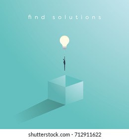 Think outside the box business concept vector with businessman having unieque creative idea for solution. Businessman flying with lightbulb. Eps10 vector illustration.