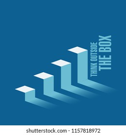 think outside the box business graph message concept isolated over a blue background