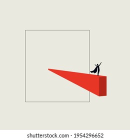 Think outside box business vector concept with superhero. Symbol of creative solution, innovation, opportunity. Minimal eps10 illustration