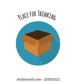 Think Outside the Box Concept. Empty Box in FLat Style and White Place for Thinking. Vector Icon