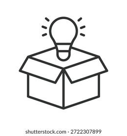 Pense fora do conceito da caixa, ícone no design de linha. pense fora da caixa, criatividade, inovação, ideia, solução, imaginação, conceito no vetor branco de fundo. pense fora da caixa traço editável