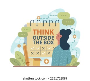 Think outside the box concept. Idea of creative thinking and innovation. Brainstorm and creativity development for better business decisons. Flat vector illustration